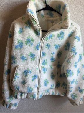 tibbi White Floral Sherpa Bomber Jacket